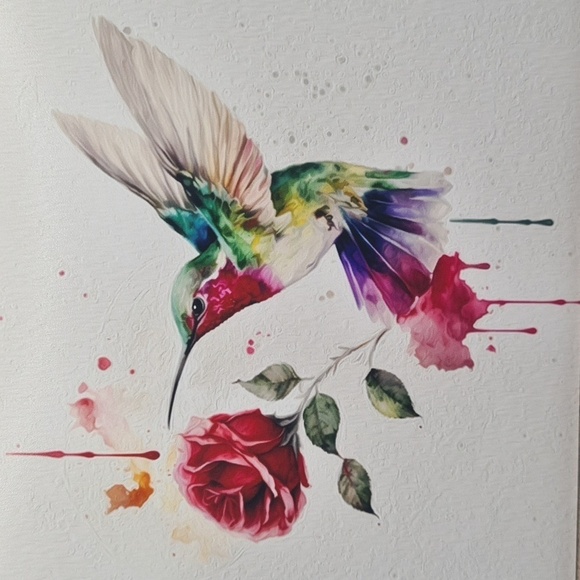4x6‎ Hummingbird Rose Watercolor Oil Painting Art Print - Picture 1 of 4